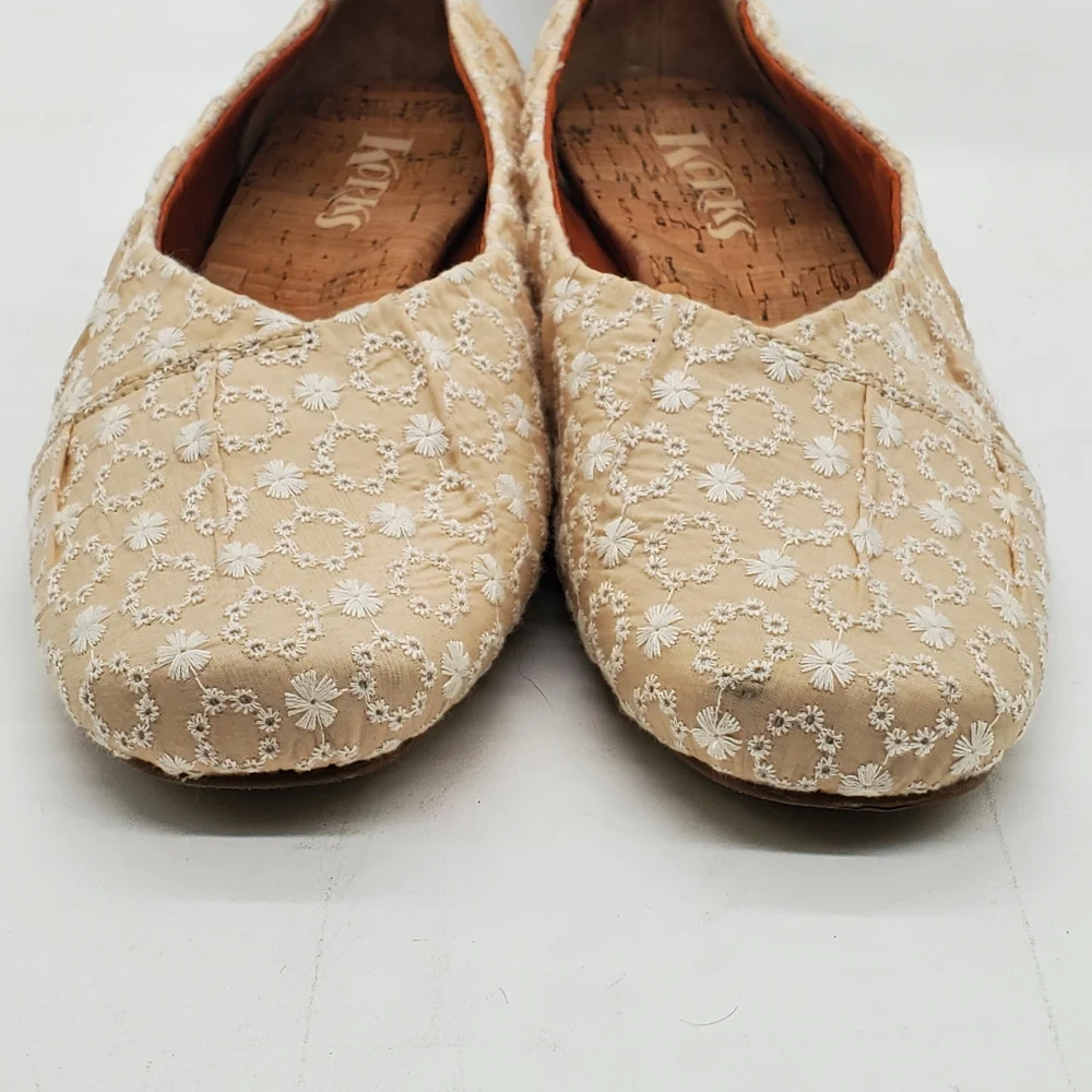 ♤♤ Korks Kork Ease Palmer Beige White Floral Ballet Flats Size 9